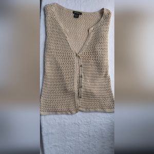 Womens Beige Eddie Bauer Crochet Cardigan Size Large